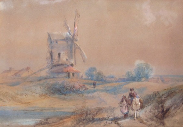 Windmill in country landscape by James Duffield Harding